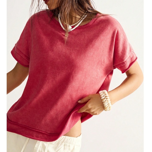 Mineral Wash Oversized Semi Sheer Loose Fit Short Sleeve Top - Picture 9 of 10